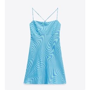 Zara Blue Satin Effect Printed Mini Dress — Size M